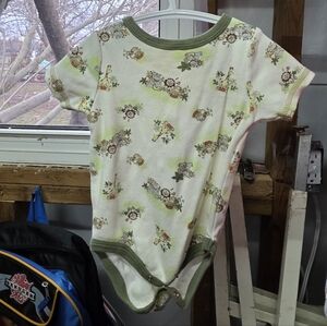 Cream Floral & Animal Print Baby One-Piece Bodysuit with Olive Trim